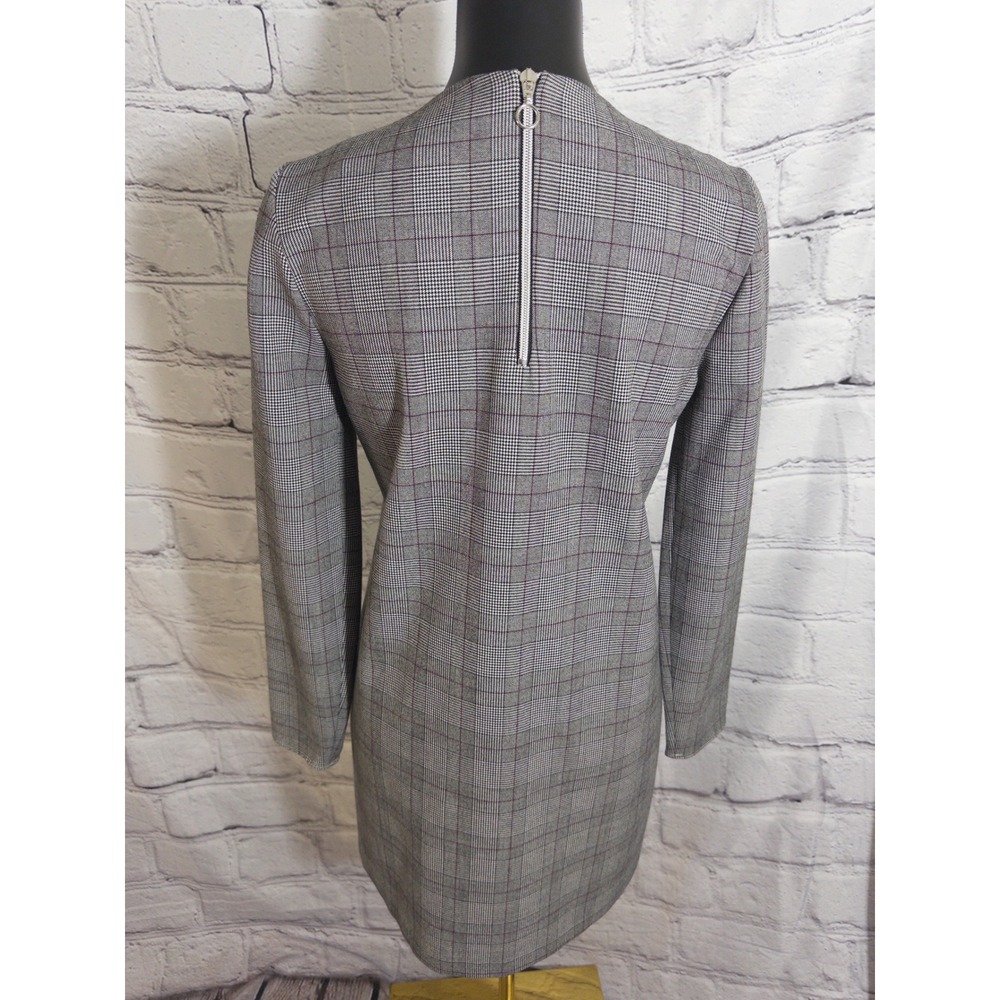 Zara Dress Women Small Grey Glen Plaid Long Sleeve Shift Mini - Picture 3 of 7